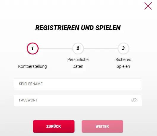 Registrierungsformular – Spielerkonto mit E-Mail-Adresse und Passwort erstellen